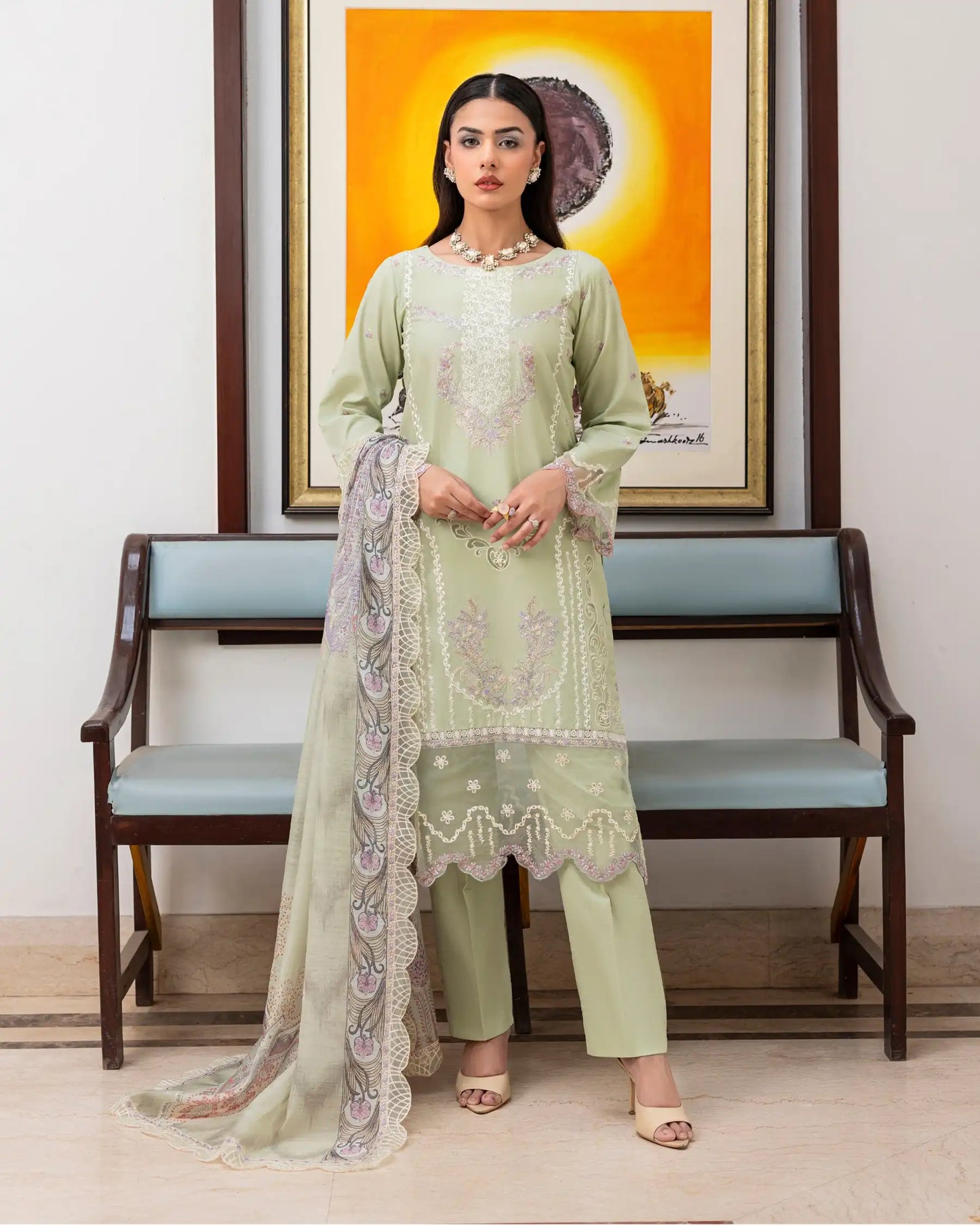 GP-LW-006 – Stitched 3-Piece Embroidered Lawn Suit with Digital Printed Dupatta