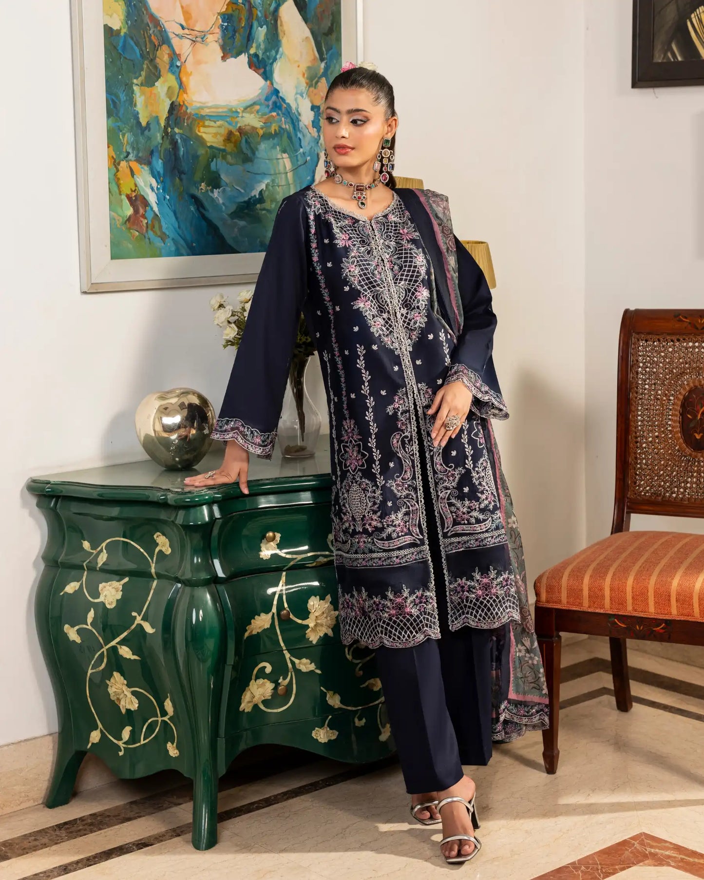 GP-LW-002 - Stitched 3 Piece Embroidered Lawn Suit with Digital Printed Dupatta
