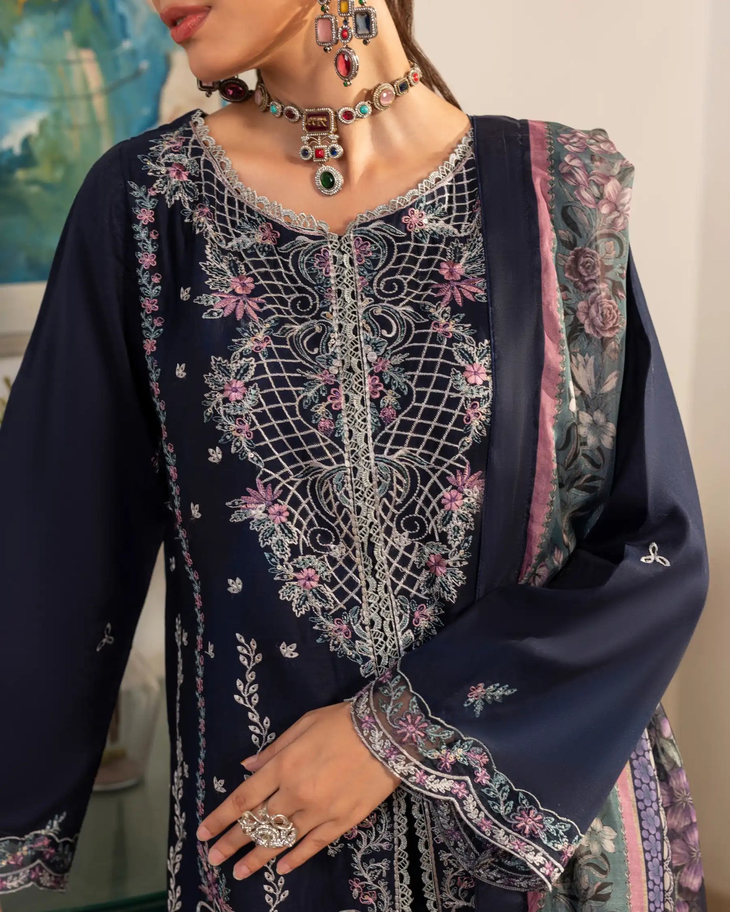 GP-LW-002 - Stitched 3 Piece Embroidered Lawn Suit with Digital Printed Dupatta