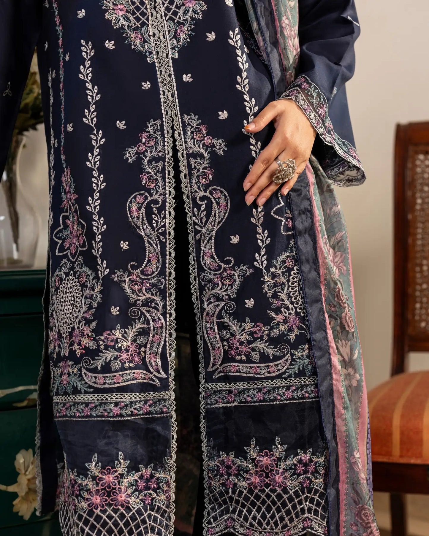 GP-LW-002 - Stitched 3 Piece Embroidered Lawn Suit with Digital Printed Dupatta