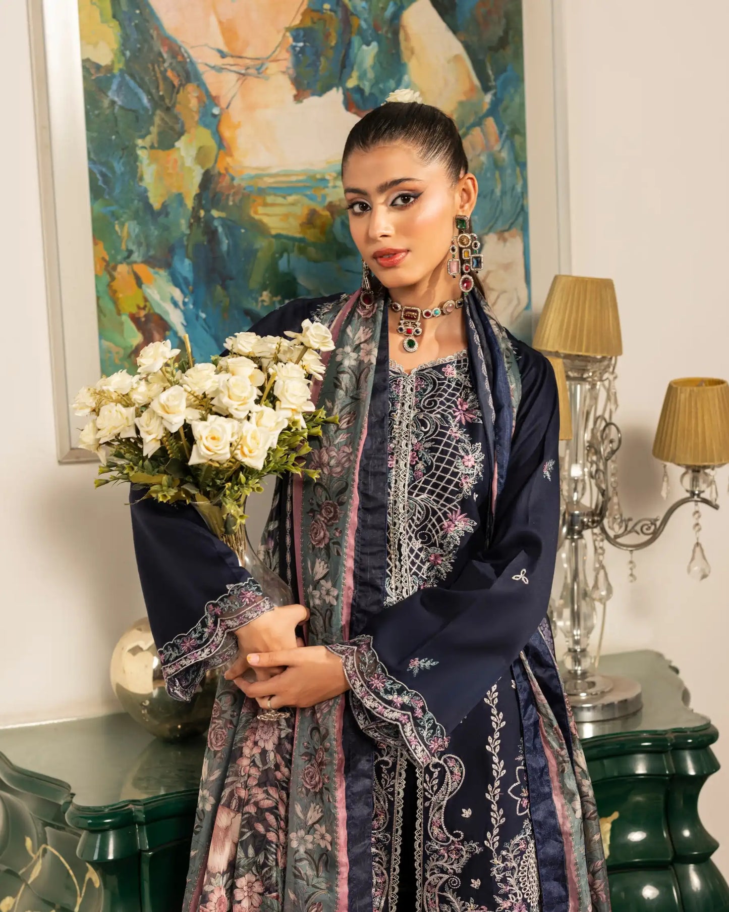 GP-LW-002 - Stitched 3 Piece Embroidered Lawn Suit with Digital Printed Dupatta