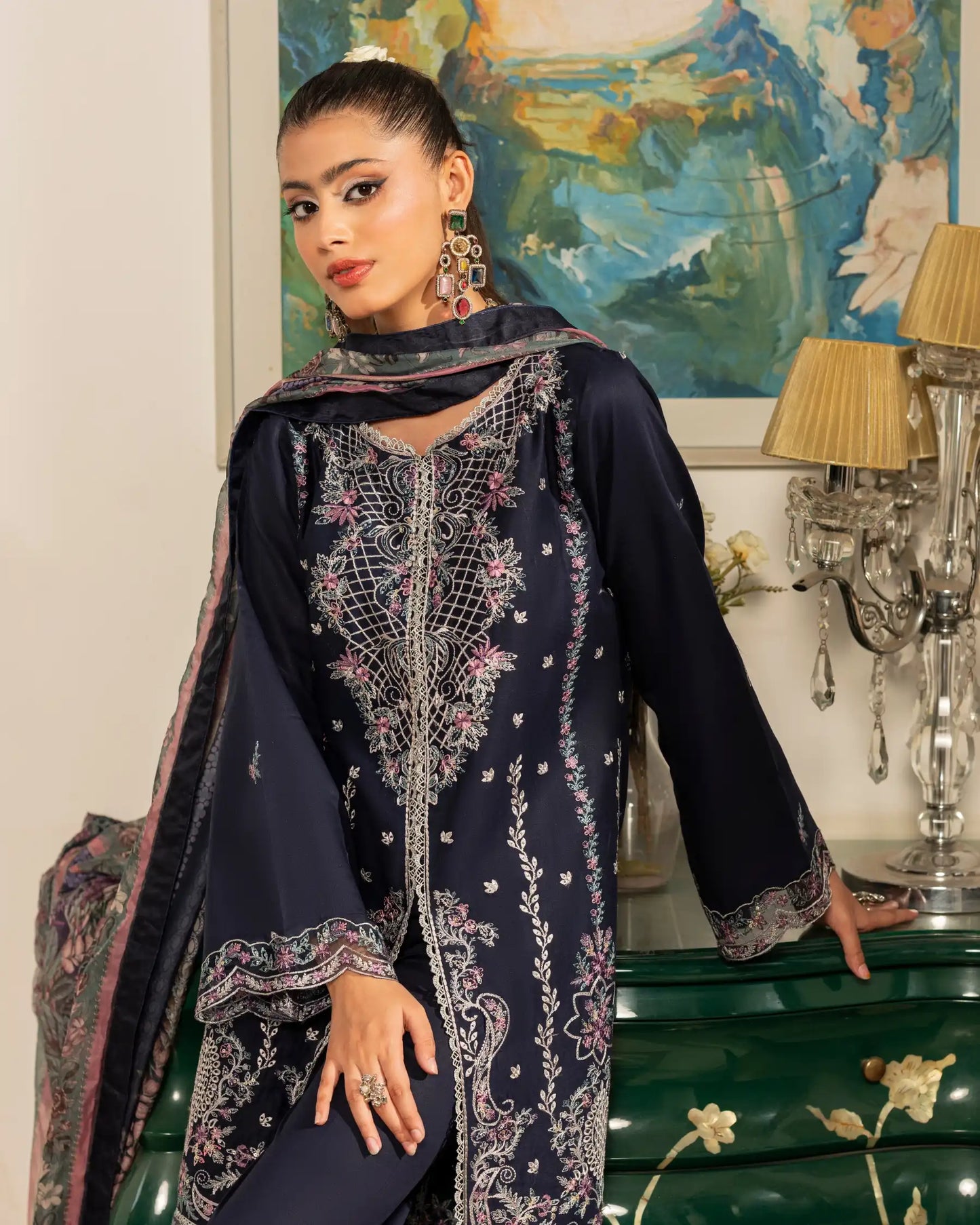 GP-LW-002 - Stitched 3 Piece Embroidered Lawn Suit with Digital Printed Dupatta