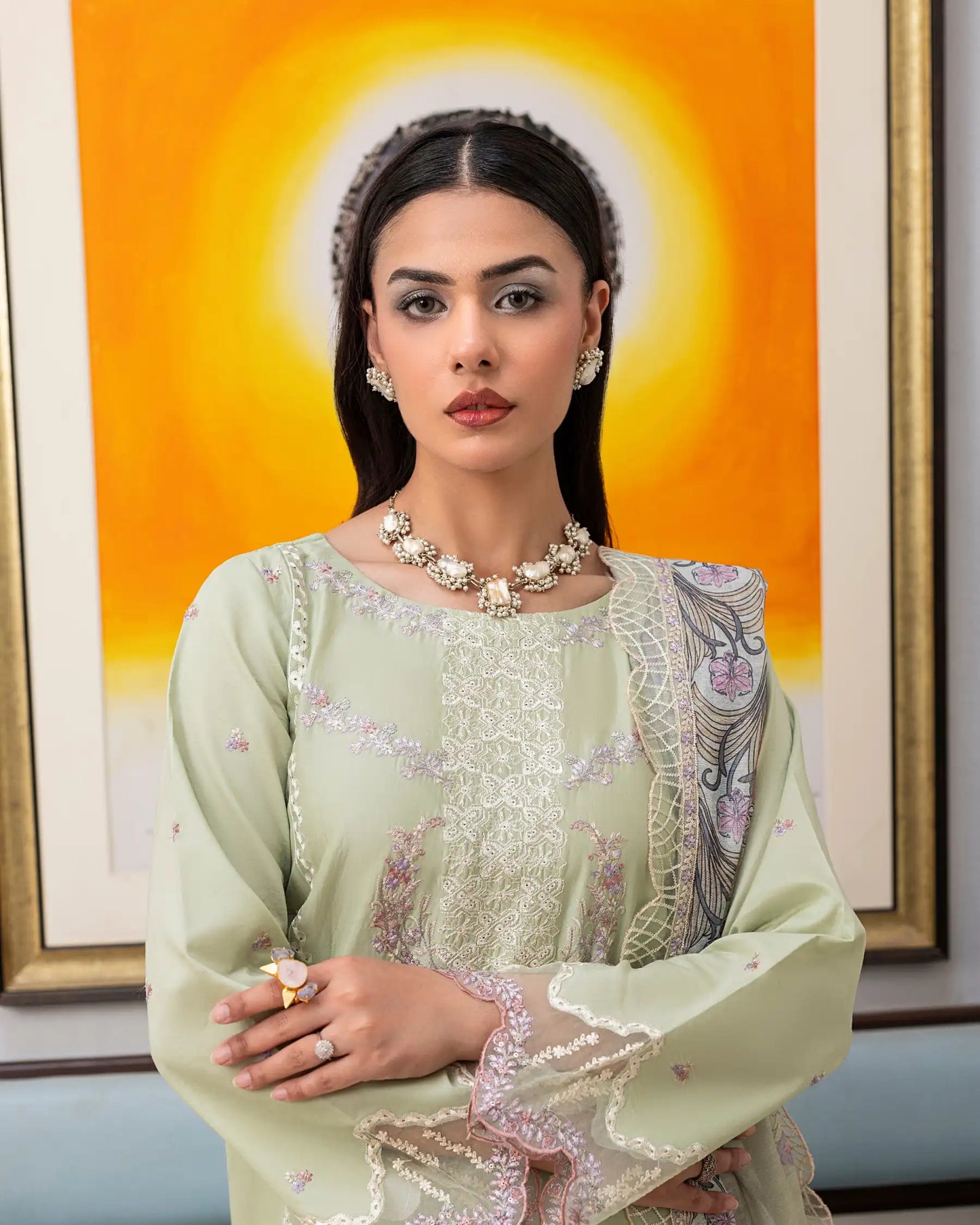 GP-LW-006 – Stitched 3-Piece Embroidered Lawn Suit with Digital Printed Dupatta