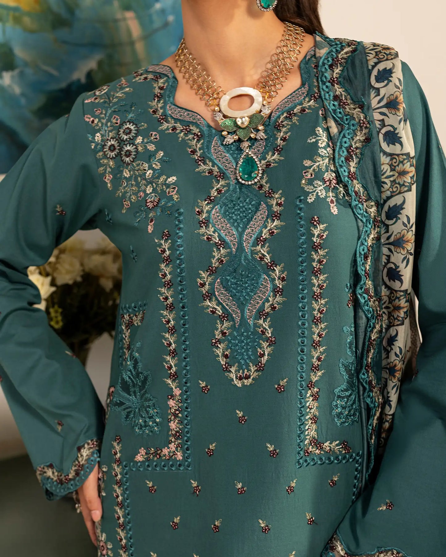 GP-LW-001 - Stitched 3 Piece Embroidered Lawn Suit with Digital Printed Dupatta