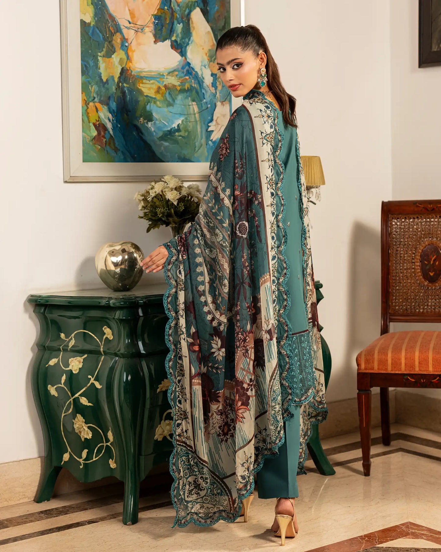 GP-LW-001 - Stitched 3 Piece Embroidered Lawn Suit with Digital Printed Dupatta