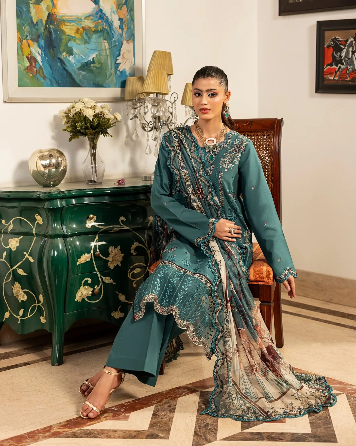 GP-LW-001 - Stitched 3 Piece Embroidered Lawn Suit with Digital Printed Dupatta