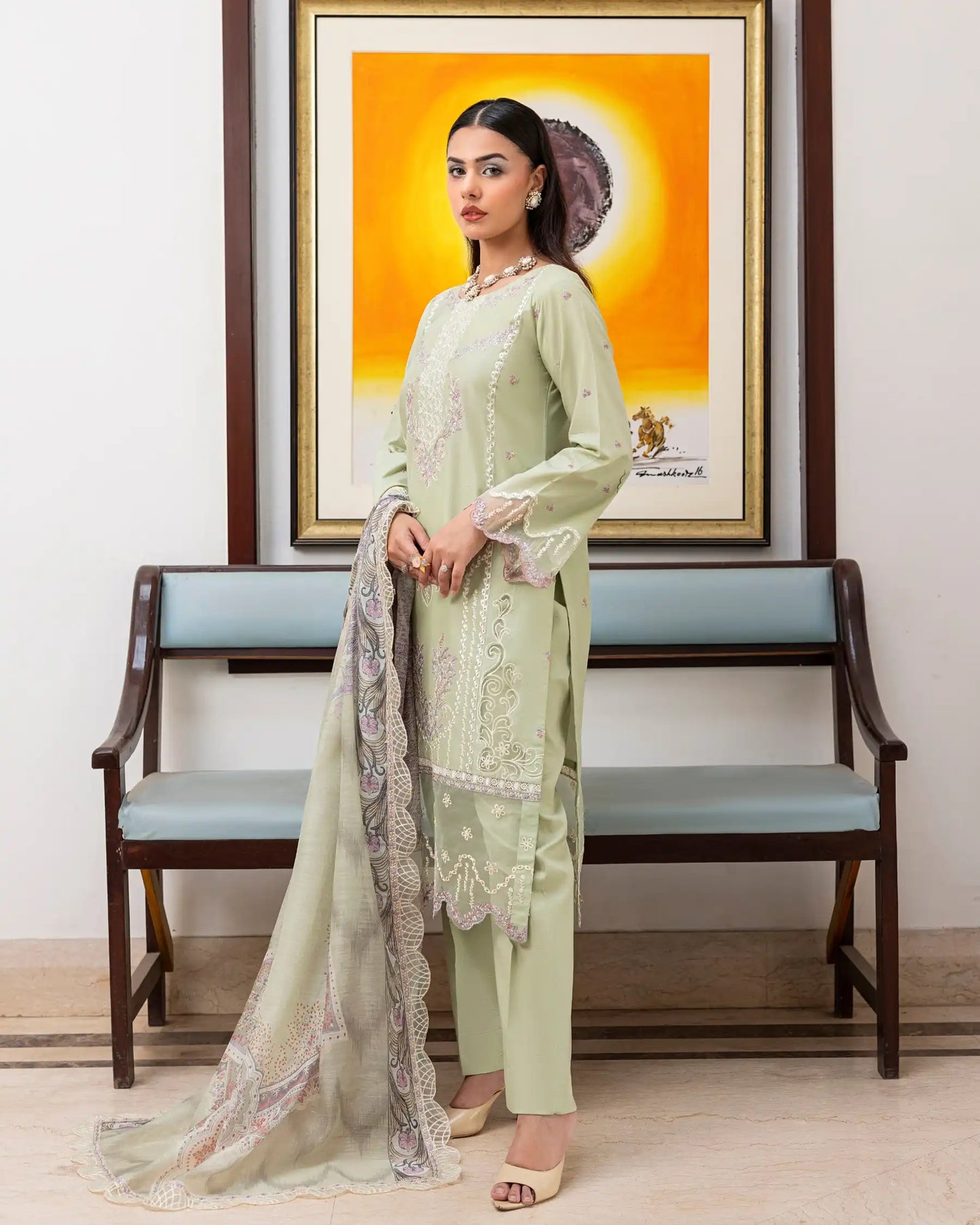 GP-LW-006 – Stitched 3-Piece Embroidered Lawn Suit with Digital Printed Dupatta