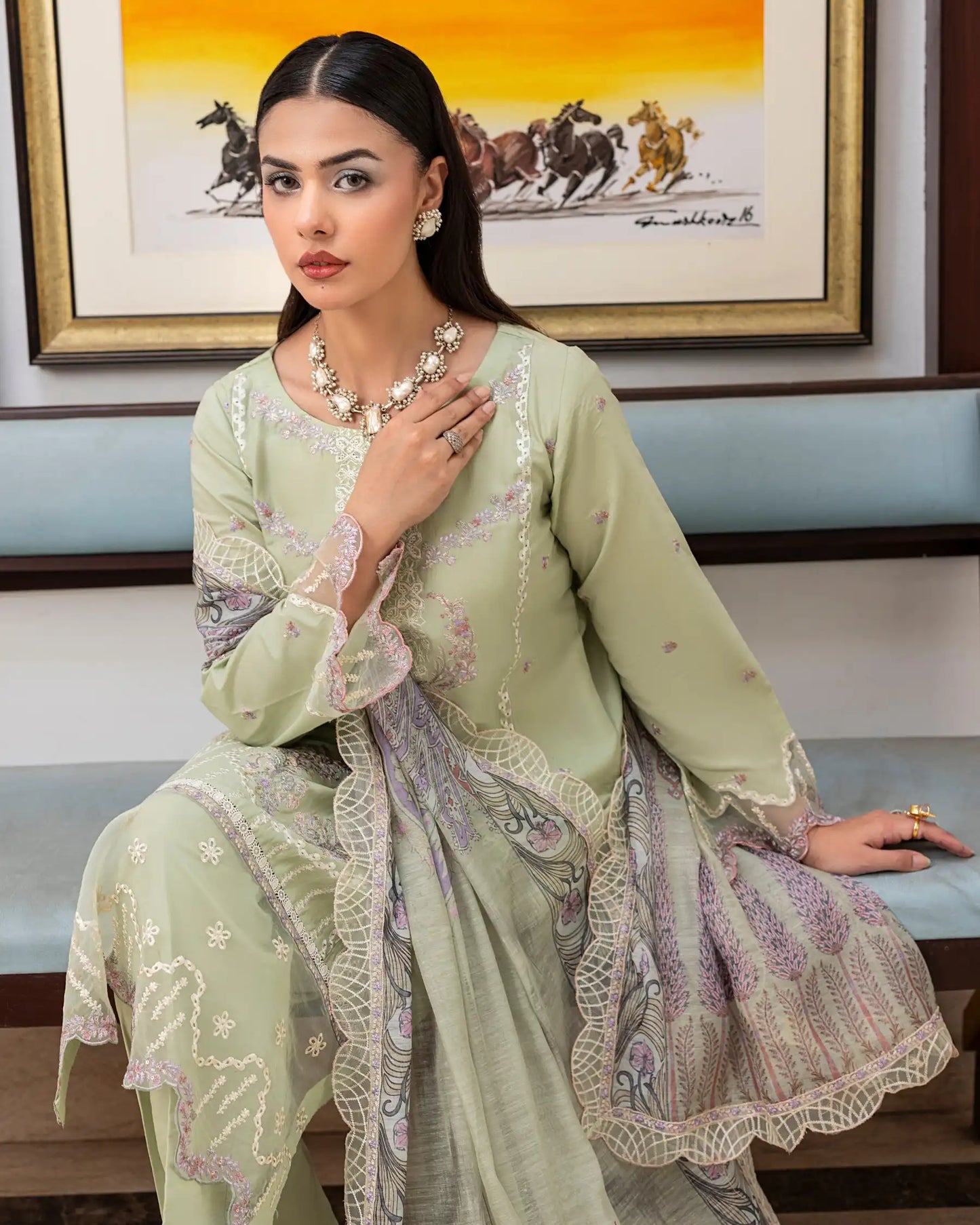 GP-LW-006 – Stitched 3-Piece Embroidered Lawn Suit with Digital Printed Dupatta