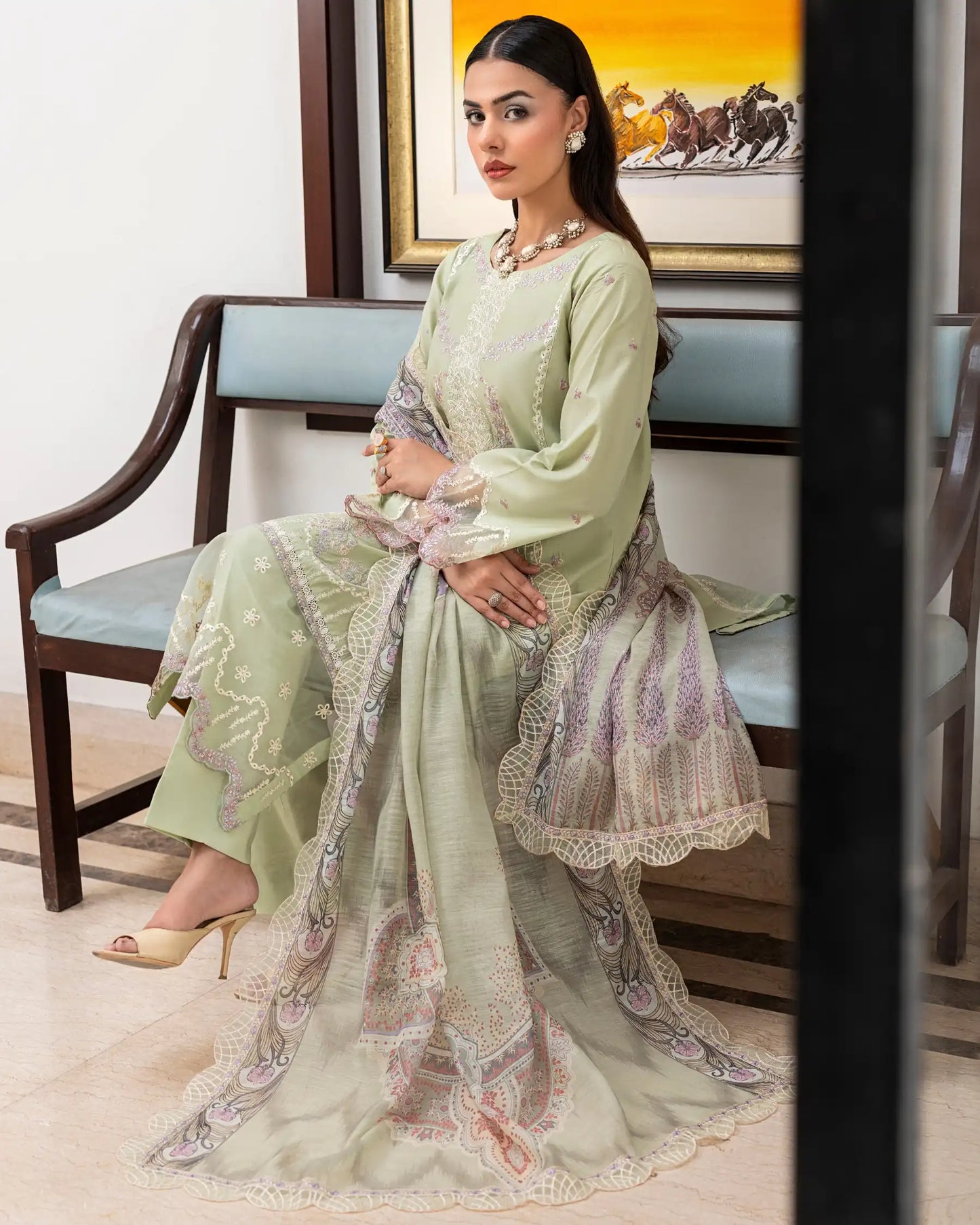 GP-LW-006 – Stitched 3-Piece Embroidered Lawn Suit with Digital Printed Dupatta