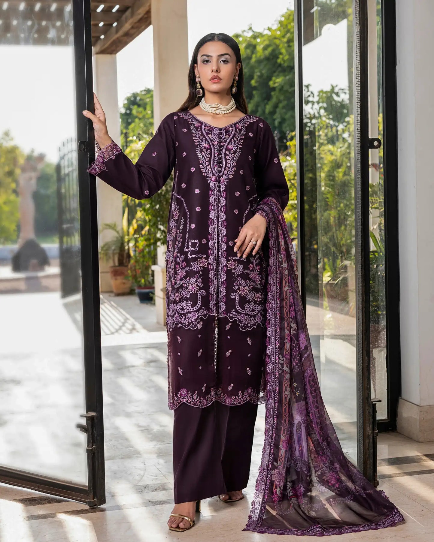 GP-LW-005 – Stitched 3-Piece Embroidered Lawn Suit with Digital Printed Dupatta