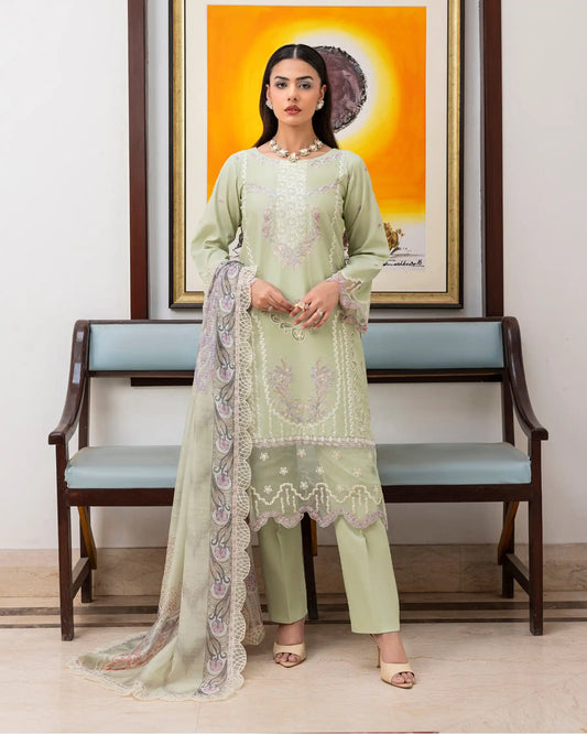 GP-LW-006 – Stitched 3-Piece Embroidered Lawn Suit with Digital Printed Dupatta
