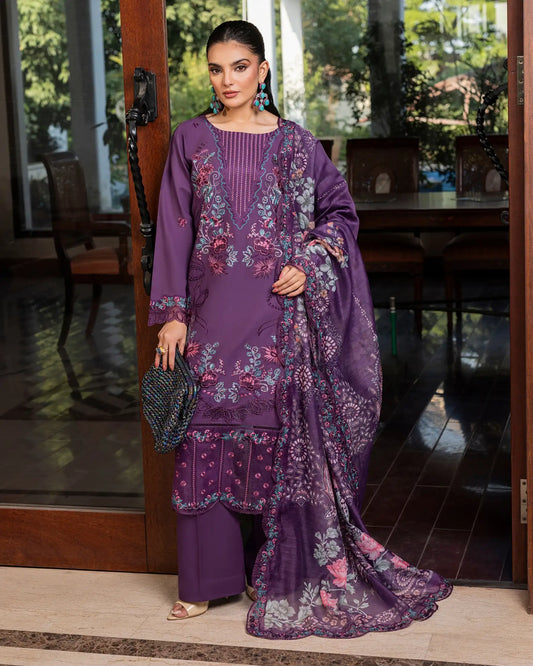 GP-LW-003 – Stitched 3-Piece Embroidered Lawn Suit with Digital Printed Dupatta