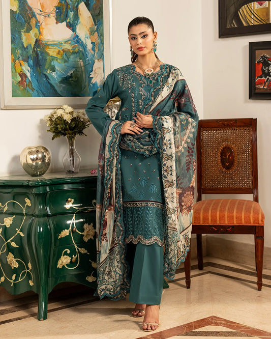GP-LW-001 - Stitched 3 Piece Embroidered Lawn Suit with Digital Printed Dupatta